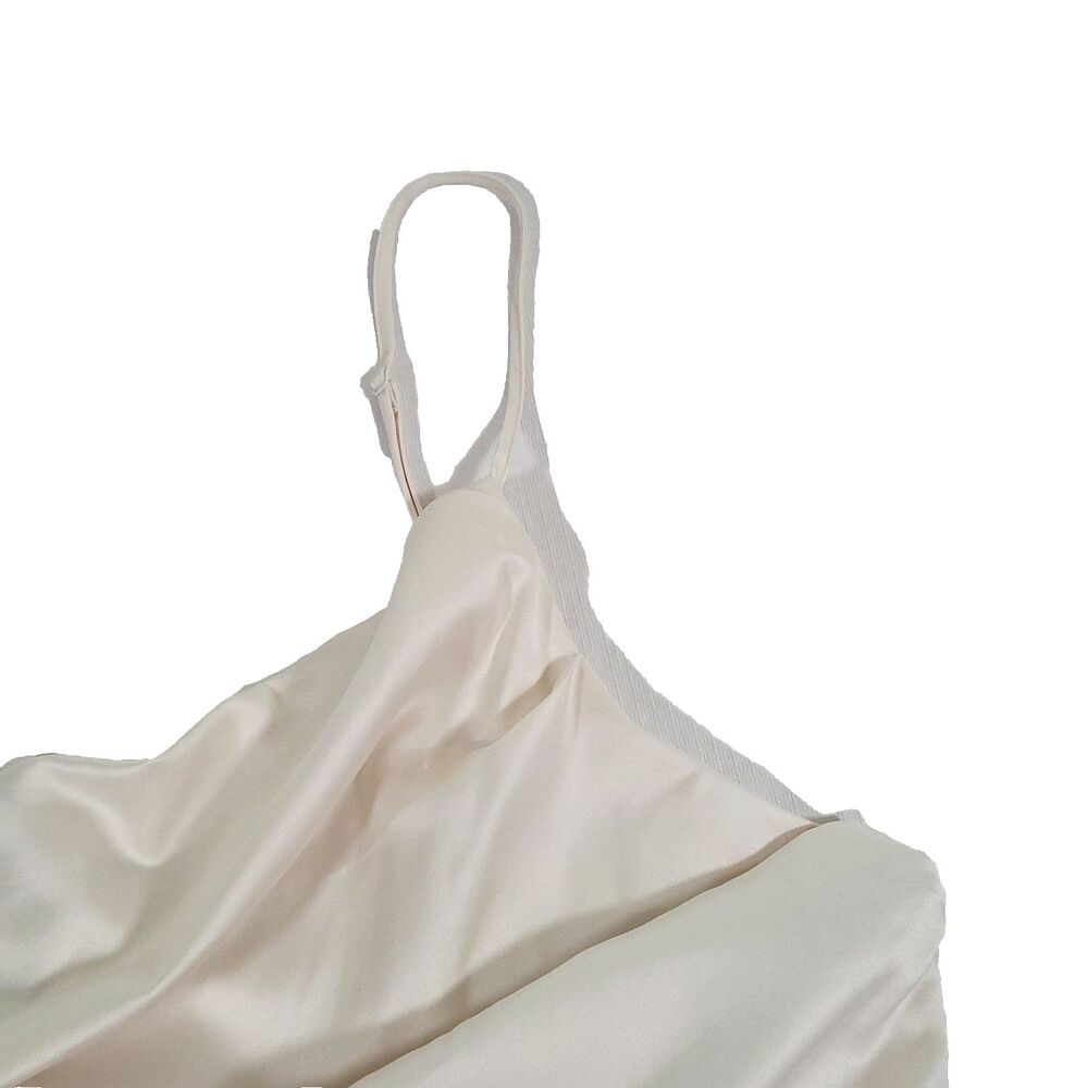 Satin Slinky Drape Slip Maxi Dress 3X Cream Finesse Leg Slit Bride honeymoon - Picture 4 of 12